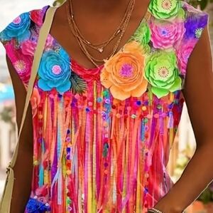 3/$30 Colourful floral Fringe Tshirt